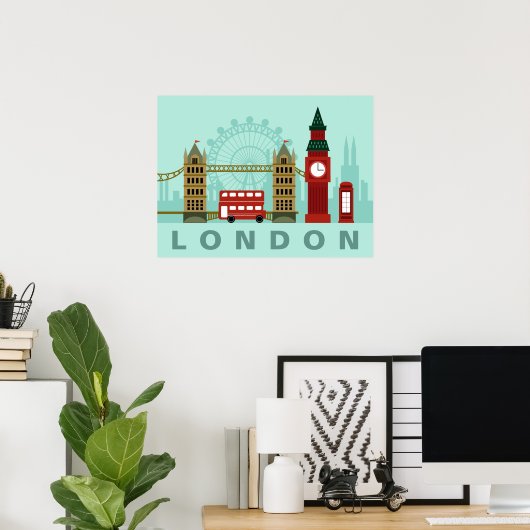 Affiche de l'illustration mignonne Londres (Bureau à domicile)
