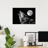 Affiche de l'impression du loup gris et de la lune (Bureau à domicile)