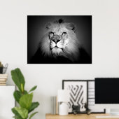 Affiche de lion noir et blanc (Bureau à domicile)