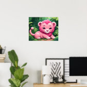 Affiche de lionceau rose dans la jungle (Bureau à domicile)