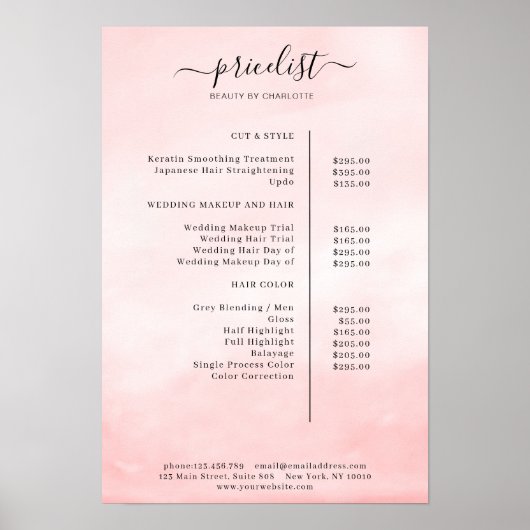 Affiche de liste de prix à l'aquarelle moderne (Devant)