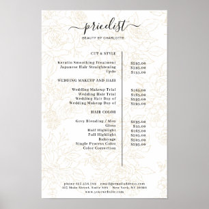 Affiche de liste de prix à motif floral
