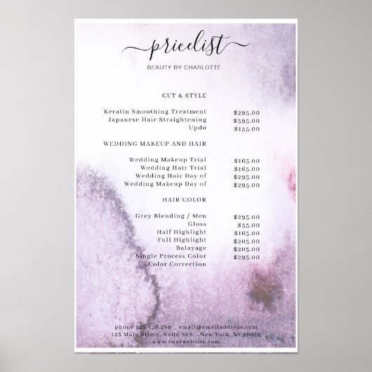 Affiche de liste de prix d'aquarelle (Devant)