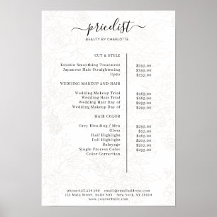 Affiche de liste de prix de motif floral