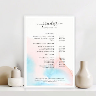 Affiche de liste de prix de salon à l'encre aquare