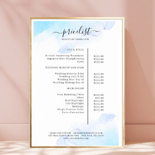 Affiche de liste de prix de salon à l'encre aquare