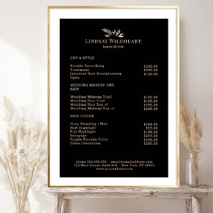 Affiche de liste de prix de salon botanique noir m