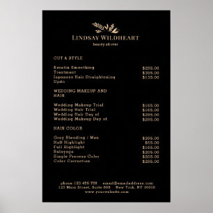 Affiche de liste de prix de salon botanique noir m