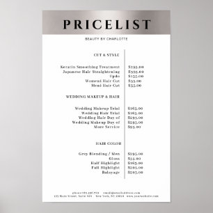 Affiche de liste de prix de salon en argent simple
