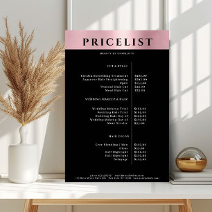 Affiche de liste de prix de salon en rosegold simp