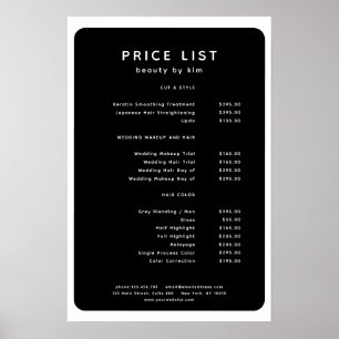 Affiche de liste de prix de salon moderne et tenda