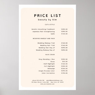 Affiche de liste de prix de salon moderne et tenda
