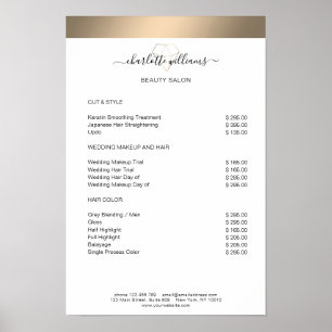Affiche de liste de prix diamantée à rayure dorée