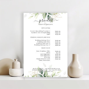 Affiche de liste de prix du salon de verdure