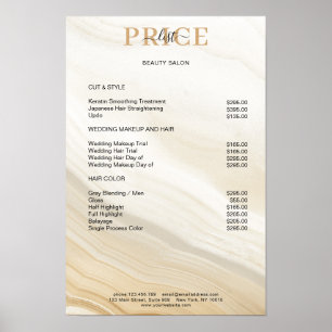 Affiche de liste de prix en marbre élégant