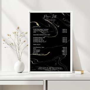 Affiche de liste de prix en marbre moderne noir or
