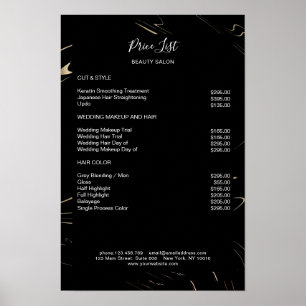 Affiche de liste de prix en marbre moderne or noir