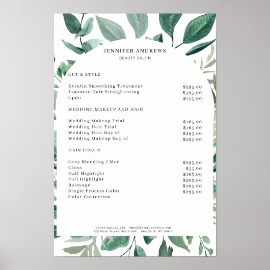 Affiche de liste de prix feuillue (Devant)