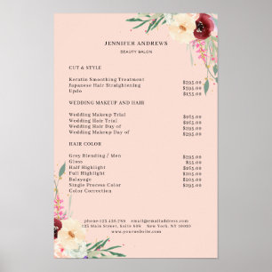 Affiche de liste de prix florale moderne