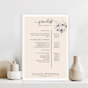 Affiche de liste de prix florale moderne