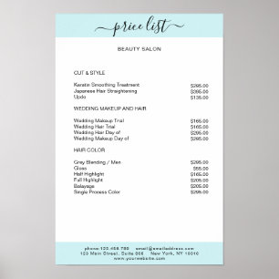 Affiche de liste de prix simple blanc bleu