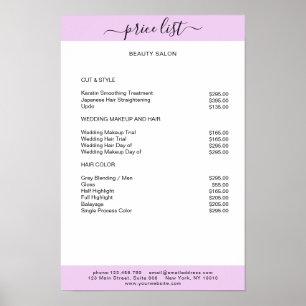 Affiche de liste de prix simple blanc violet