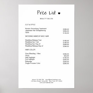 Affiche de liste de prix simple noir et blanc