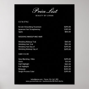 Affiche de listes de prix Noir Blanc Simple