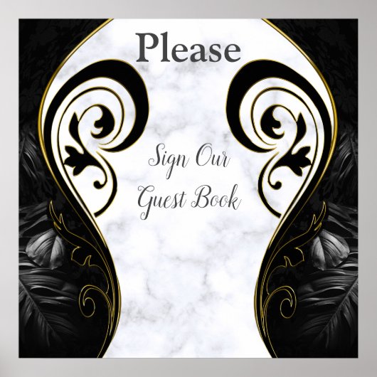 Affiche de livre d'or abstrait en marbre blanc et  (Devant)