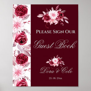 Affiche de livre d'or de mariage Floral Rose Bourg