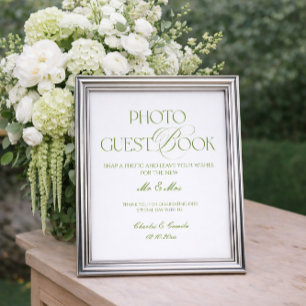 Affiche de livre d'or de mariage photo blanc et ve