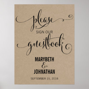 Affiche de livre d'or de mariage Rustique Moderne 