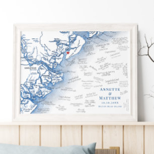 Affiche de livre d'or élégant bleu marine pour mar