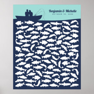 Affiche de livre d'or Gone Fishing - 100 signature