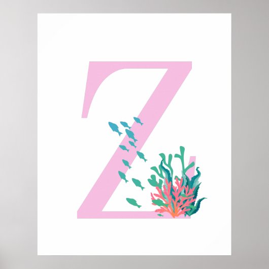 Affiche de l'océan sarcelle rose monogramme Z init (Devant)
