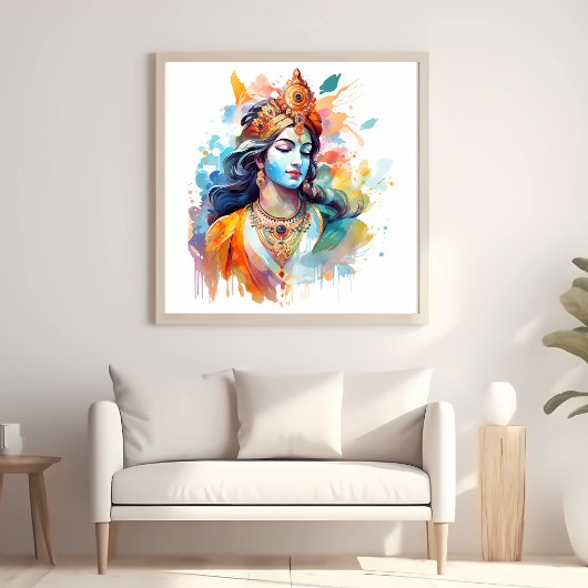 Affiche de Lord Krishna Aquarelle Krishna