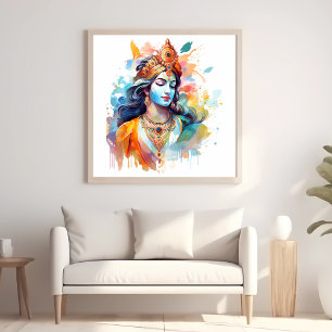 Affiche de Lord Krishna Aquarelle Krishna