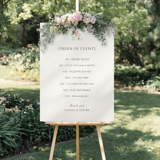 Affiche de l'ORDRE DES ÉVÉNEMENTS de mariage chic 