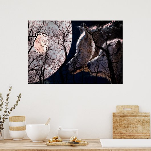 affiche de loup de forêt Abstraite lune (Cuisine)