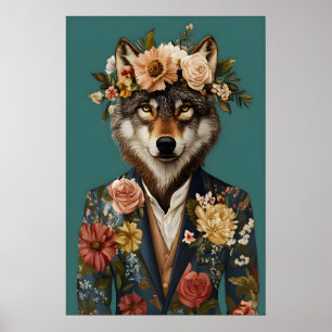 Affiche de loup en costume, Portrait de loup, Huil