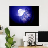Affiche de loup gris et de lune - Loups de nuit bl (Bureau à domicile)