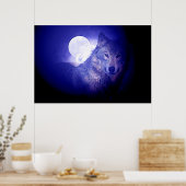 Affiche de loup gris et de lune - Loups de nuit bl (Cuisine)
