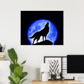 Affiche de loup hurlant à la lune - Affiches de lo (Bureau à domicile)