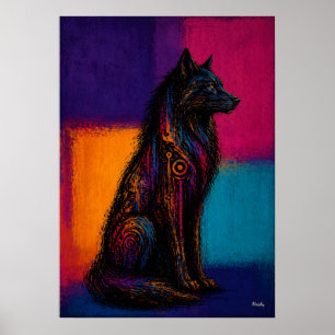 Affiche de loup noir expressionniste dans des cham