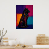 Affiche de loup noir expressionniste dans des cham (Cuisine)