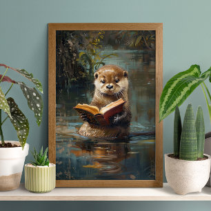 Affiche de loutre mignonne lisant un livre