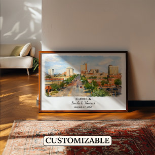 Affiche de Lubbock Texas, Aquarelle, Sur mesure
