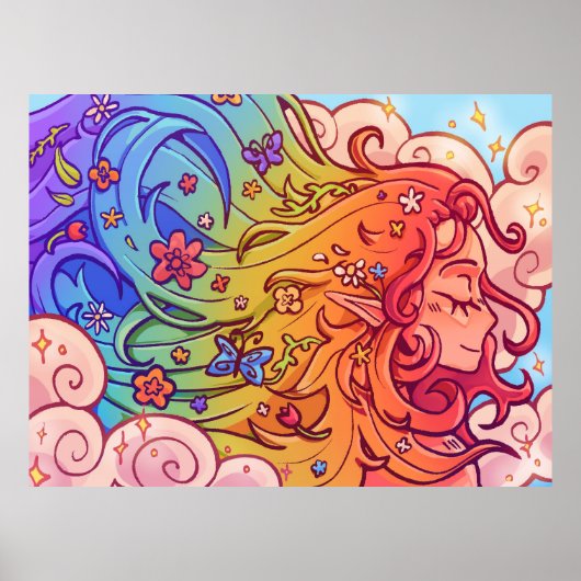 Affiche de lutin aux cheveux arc-en-ciel fantaisis (Devant)