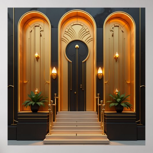 Affiche de luxe d'entrée de porte dorée Art Déco (Devant)