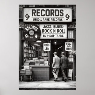 Affiche de magasin de disques vintage, musique bla